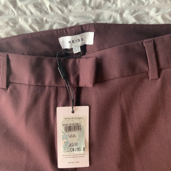 Brand New With Tags! Burgundy Reiss Slim-Fit Pants - Picture 2 of 2